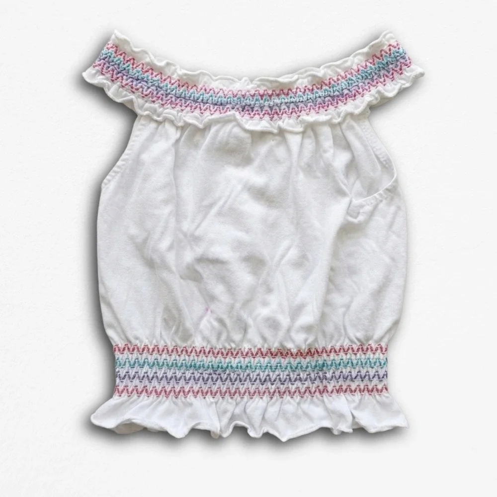 The Childrens Place Girls White Smocked Off Shoulder Bubble Top 9-12 Months Boho